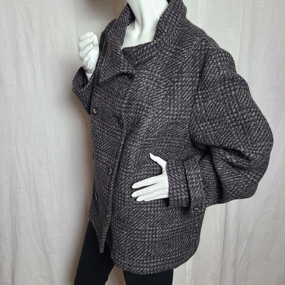 Dalia Collection Brown Houndstooth Wool Blend Double Breaster Blazer Coat - Picture 3 of 15